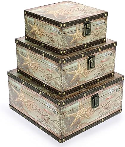 Hipiwe Ретро Съкровище, Wooden + Кутия за съхранение от изкуствена кожа, Декоративна кутия с капак и тик-так, Селски Калъф за Подаръци,