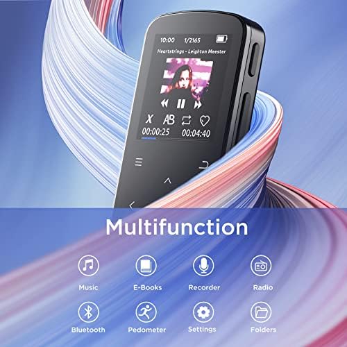 Clip-MP3-плеър обем 64 GB, музикален плейър ZOOAOXO с Bluetooth 5.2, HD-екран, звук, Hi-Fi, Диктофон, FM-радио, шагомером,
