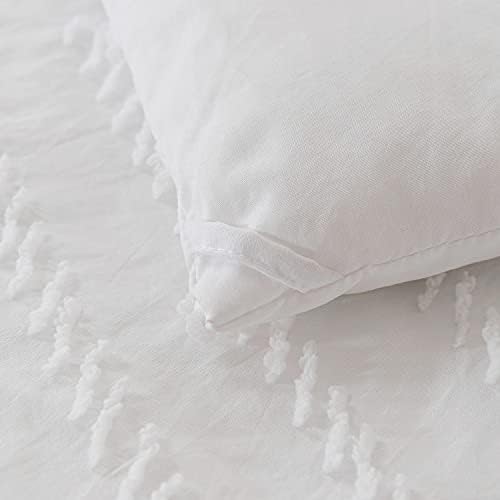 Комплект спално бельо SLEEPBELLA Full, Бял Комплект спално бельо с шарени хохолка, Полноразмерное стеганое одеяло в стил бохо,