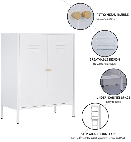 Шкаф за съхранение на метални шкафчета LINGZOE с 2 Врати и 2 Регулируеми Рафтове, Стоманен Шкаф-Съблекалня за Спални, Прикроватной