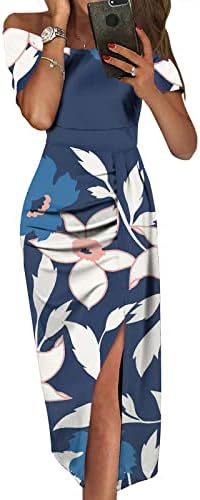 Женствена рокля за лятото 2023, Рокли с контрастен Цветен принтом, без ръкави, с цепка и отворени рамене, с аромат на
