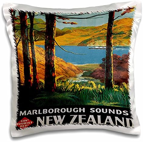 Туристически Плакат 3D Rose Marlborough Sounds New Zealand с Калъфка под формата на реки и планини, 16 x 16