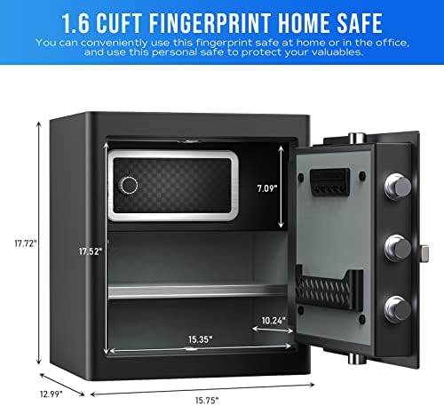 RPNB Луксозен Домашен сейф с ключ, Интелигентен сензорен екран, Биометрични сейф за защита от пръстови отпечатъци с гласова намек,