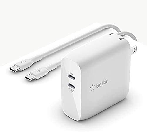 Стенно зарядно Belkin BoostCharge USB C капацитет от 68 W GaN с две пристанища - Бързо зареждане зарядно устройство за iPhone,