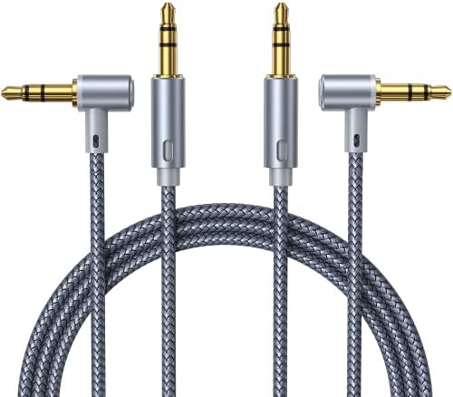 Кабели AINOPE Aux [2 комплекта / 8,2 фута], 3,5 мм кабел Aux под ъгъл 90 ° [Hi-Fi Звук, найлон плитка], стереокабели от един мъж