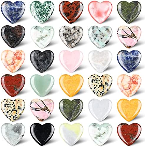 30 Бр 1,2-Цолови Лечебни Кристали във формата на сърце, Съраунд Скъпоценен Камък, Камъни за Безпокойство за Сърцето, Кварц