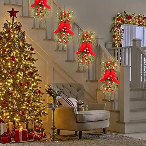 MIHTRA 3 бр., Коледни украси за стълби с Подсветка, Коледен Венец с подсветка, Безжична Празнична Венец за входната врата,