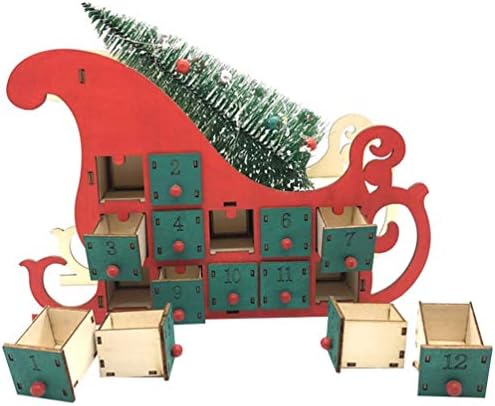 Преносим Начало Декор, Коледен Адвент-Календар, Wooden Адвент-Календар с Обратното Броене на 24 дни, С Осветление, Коледно Дърво,