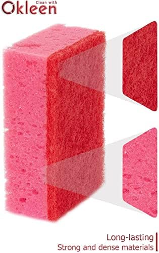 Многофункционални гъба-търкане Okleen Розов цвят. Произведено в Европа. 18 от Опаковки, 4,3x2,8x1,4 инча. Сверхпрочное фибри,