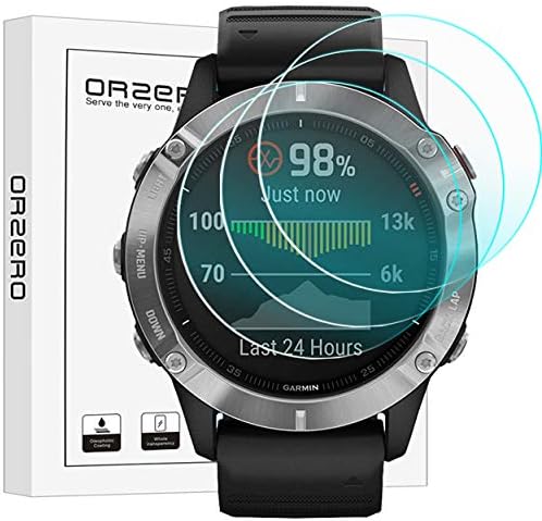 Orzero (обновен) Комплект от 3 теми, съвместим за умни часовници на Garmin Fenix 6, Fenix 6 Pro защитно фолио за екран от закалено стъкло