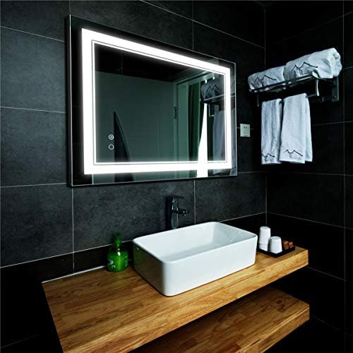 Led Огледало за Баня, Стенни Тоалетен огледало със защита от замъгляване, с регулируема яркост, Водоустойчив Интелигентен Сензорен Бутон, Огледало