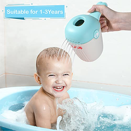Пластмасова Детска Чаша LuvLap за вана, Чаша за шампоан, Лъжичка за вода за детски Душ (Бяло и синьо)