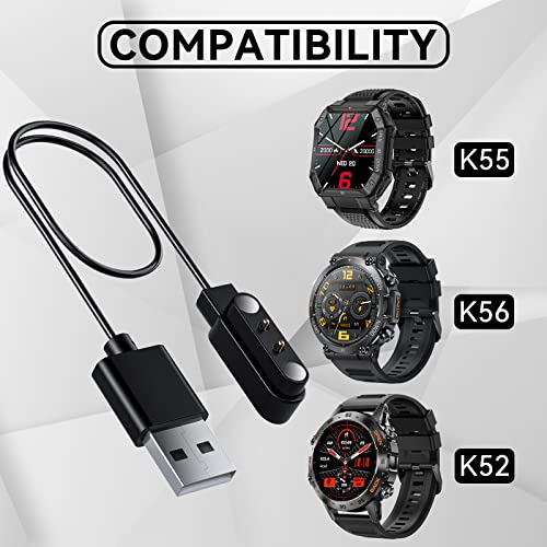 EIGIIS Зарядно Устройство за умни часа Smart Watch k55 опция KE1 Магнитен USB-Кабел За зареждане с Дължина 21 инча 2 Опаковки Черен