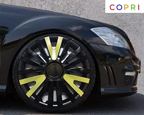 Комплект Copri от 4 Джанти накладки 14 инча Черно-жълт цвят с защелкивающимся капак, Подходящи за Audi