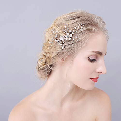 Barode Bridal, сватбена гребен за коса, странични пити с кристали, аксесоари за коса с цветя на булката, аксесоари за коса, за