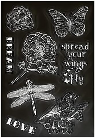 DDOUJOY Цветя Пеперуда Птица водно Конче Мечта Любовта Фон Прозрачни Печати за Направата на Картички, Бижута и САМ Scrapbooking 3020947