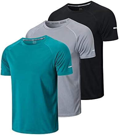 Мъжки спортни Ризи frueo от 3 опаковки, на Сухо Засаждане, Абсорбиращи Влагата Окото Спортни Тениски с Къс ръкав