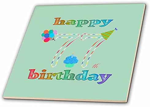 3дРоза с 77-ми рожден ден Торта със Свещ, балони, Шапка, Разноцветни Плочки (ct_352381_1)
