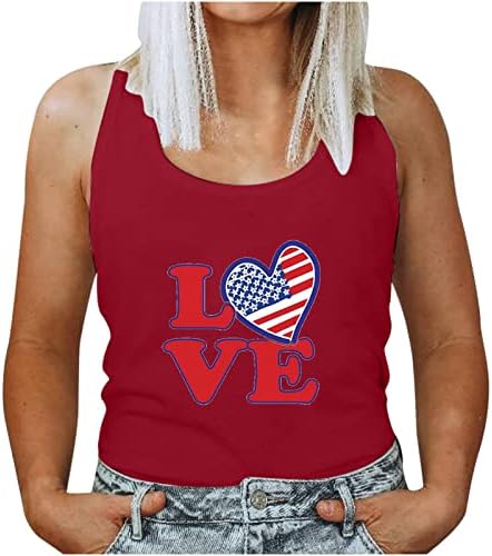 Дамски Ежедневни Върховете на Бретелях, Жена на Майк с Американския Флаг, Тениска с Флага на САЩ, Патриотични Фланелки Без