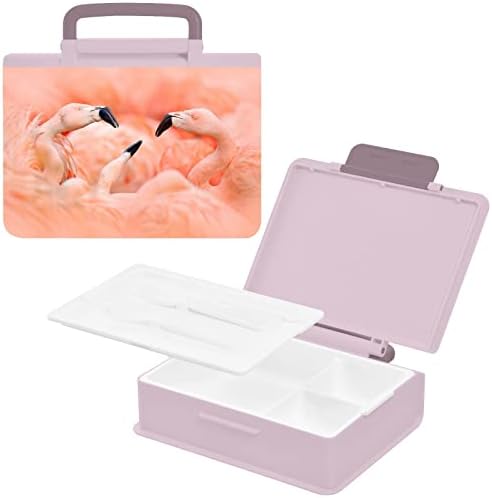 Контейнер за обяд Kigai Pink Flamingos 1000 мл Bento Box с Лъжица и Вилици, 3 Отделения, Контейнери За Съхраняване на Храна за