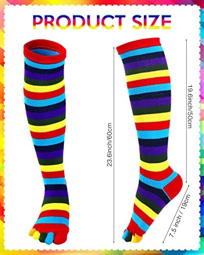 Zhanmai 4 Чифта Чорапи с Розови Пръсти, Многоцветни Чорапи над Коляното Чорапи с 5 Чорапи До Бедрото, Гамаши в Розово Ивица, Забавни