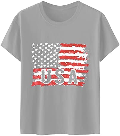 Патриотични Ризи за Жени с Флага на САЩ, Лятна Тениска с Кръгло Деколте и Къс Ръкав на Райе и Звезди, Без Приятелка, Удобна