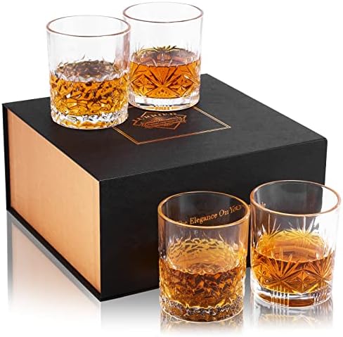 Комплект чаши за уиски LURRIER от 4 чаши за вино в кутия за Подарък, Старомодни Чаши за уиски в Кристална Чаша за уиски с обем от 10 грама за лепенката, бърбън, Прозрачно с?