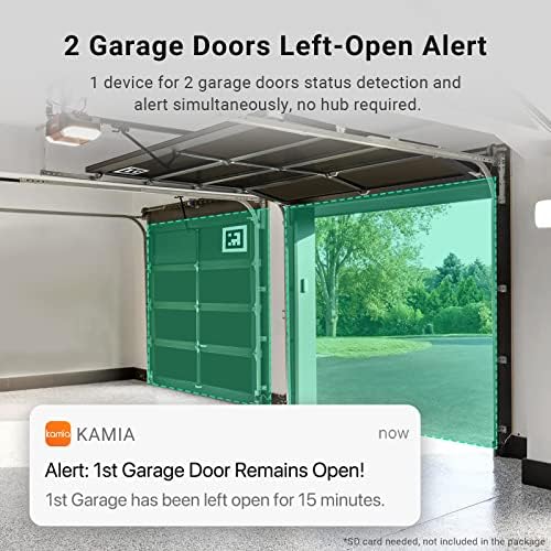 Интелигентен сензор за гаражни врати Kamia с камера 2K WiFi сигнал за отваряне/затваряне /изоставянето на отворена 2 врати, не се изисква абонамент или хъб, Работи с Алекс