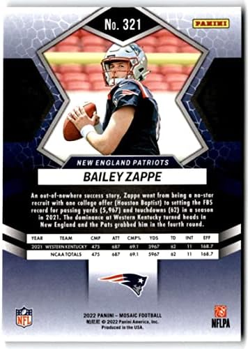 2022 Мозайка Панини #321 Бейли Заппе RC Нов New England Patriots Футболна Търговска картичка NFL