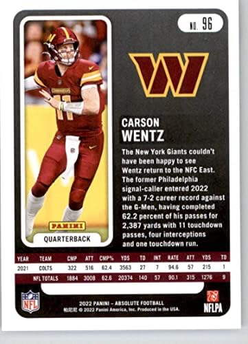 2022 Панини Absolute #96 Карсън Венц, Ню Йорк-Футболна търговска картичка MT Washington Commanders NFL