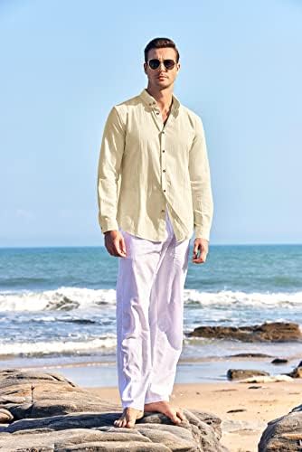 Мъжки Бельо Риза Guayabera Ежедневно С Дълъг Ръкав Копчета Годишната Обикновена Засаждане Плажни Кубински Обикновена Върховете