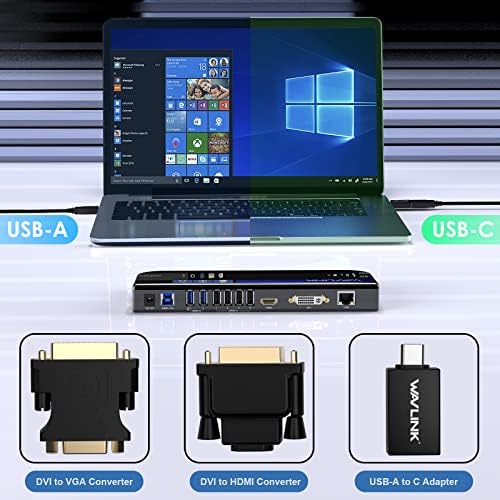Универсална докинг станция за лаптоп WAVLINK USB 3.0 с двойно видеодисплеем за Mac и Windows (HDMI, DVI, VGA, Gigabit Ethernet, Аудио,