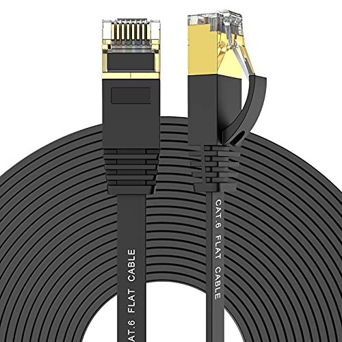 Ethernet кабел Ercielook Cat 6 100 фута висока скорост, Черен Плосък кабелен интернет-кабел с rj-45 жак, по-бързо, отколкото