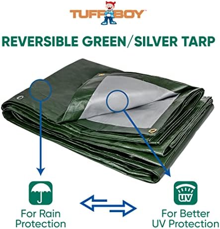 TUFFBOY Tarps Тежкотоварни водоустойчив 20x20 – Водоустойчив брезент, устойчиви на uv калъф от поли-tarps, защитен от разкъсвания брезент–8 MILS Сверхпрочный брезент за къмпинг