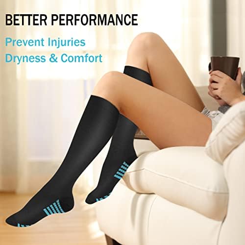 6 Двойки компрессионных чорапи за жени и мъже, циркулация на 20-30 мм hg. супена - най-добрата подкрепа за джогинг, грижа за болни,