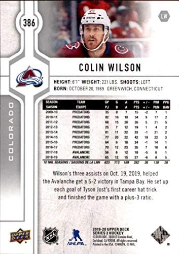 Хокейна карта Колин Уилсън Колорадо Аваланш 2019-20 Горната палуба #386