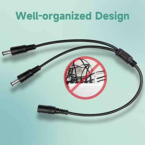 OXZEEWEE 2 бр от 1 до 2-лентов кабел-сплитер dc адаптер, 1 контакт до 2 контакти за постоянен ток, Черен цвят, Y-Образен Кабел-адаптер Кабел с цилиндрична вилица 5.5 мм * 2,1 мм за
