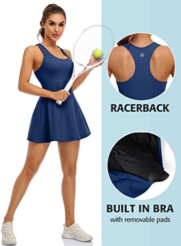 Жена теннисное рокля ATTRACTO с Къси панталони и вграден бюстгальтером Спортни рокли Racerback с джобове