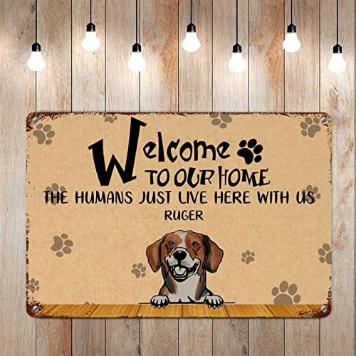 Забавно Куче-Метална Лидице Табела с Надпис American Foxhound Потребителското си име на кучето Добре дошли в Нашата къща Ретро-Знак на Поздрав на Кучето с Саркастической Ц?