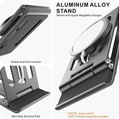 Поставка за зарядно устройство HALLJOY for Magsafe, Актуализиран Регулируема стойка за зареждане от алуминиева сплав 2022 година, е съвместим с Apple iPhone 14/13/12 Pro Max/Pro/13/12/Mini Заряд
