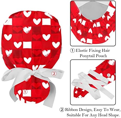 Комплект от 2 теми, Квадратна Работна Шапка Love Heart Бял и Червен Цвят, с Бутоните и лентови вериги Вратовръзка за Мъжете и