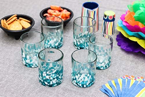 Мексикански Формовъчни стъклени Чаши за пиене, за Боядисана стъклена посуда с конфети, Уникално Преработено стъкло, Многоцветен Аквамариновая