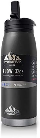 Случайна бутилка за вода Hydrapeak Flow 32 грама със сламен капак | Бутилка за вода от неръждаема стомана с вакуумна изолация с двойни стени,