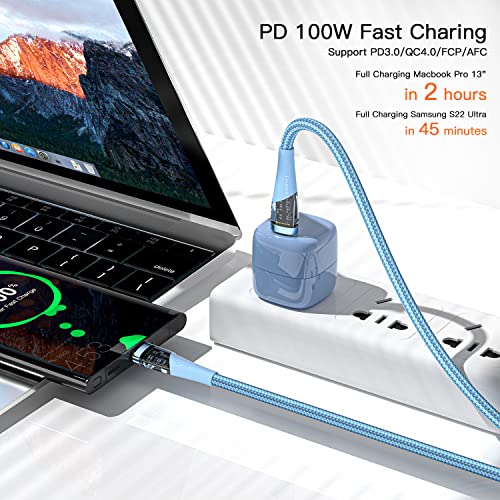 Кабел ESSAGER USB C-USB C 100 W, комплект от 2 теми, кабел Type C-Type C дължина 6,6 фута, USB кабел C за бърза за зареждане 5A, съвместим с MacBook Pro 2021, iPad Pro 2021, Galaxy S21 и други (3,3 фута, синьо, 2)