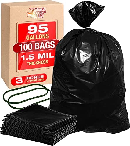 Заредете черни торби за боклук – Подложка за боклук капацитет на резервоарите за течно гориво 95 литра за отпадъци, склад, двор отпадъци,