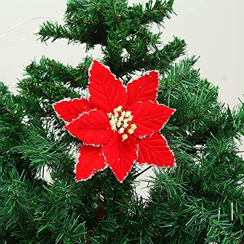 Изискана Коледна декоративни подаръци,6шт Коледни Орнаменти на коледна звезда,Коледни Блестящи Цветя от Изкуствена Коприна коледна