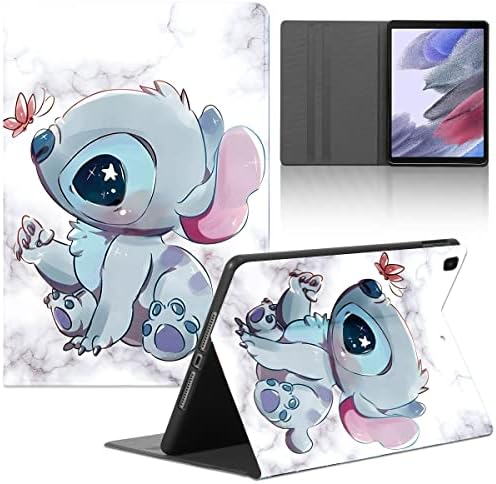 Сладък cartoony калъф за Samsung Galaxy Tab A7 Lite 8,7 инча 2021 (SM-T220/T225/T227) -Кавайный калъф-книжка с принтом животински, Кожени Калъфи за момичета, Жени, юноши (Бял мрамор)