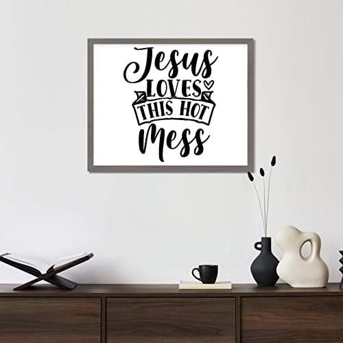 Дървени Стенни Художествена Табела в рамка, Християнска Надпис, на която Исус Обича Този Горещ Елементарно, Цитати от Библията, Модерна