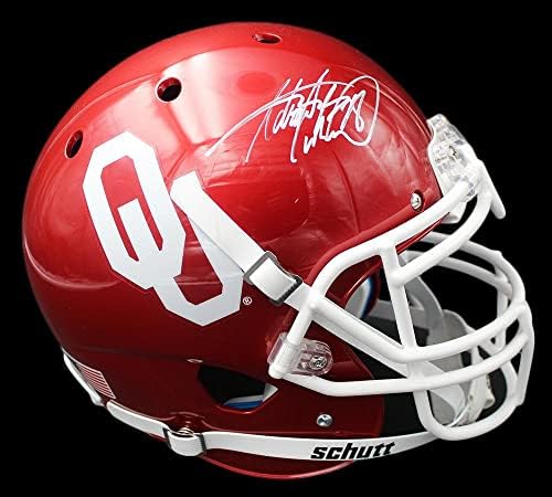 Адриан Питърсън Подписа Автентичен каска NCAA от Oklahoma Sooners Schutt - Каски за колежи с автограф