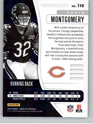 2019 Абсолютен Брой 110 Дейвид Монтгомъри RC Нов Chicago Bears Футболна Търговска картичка NFL
